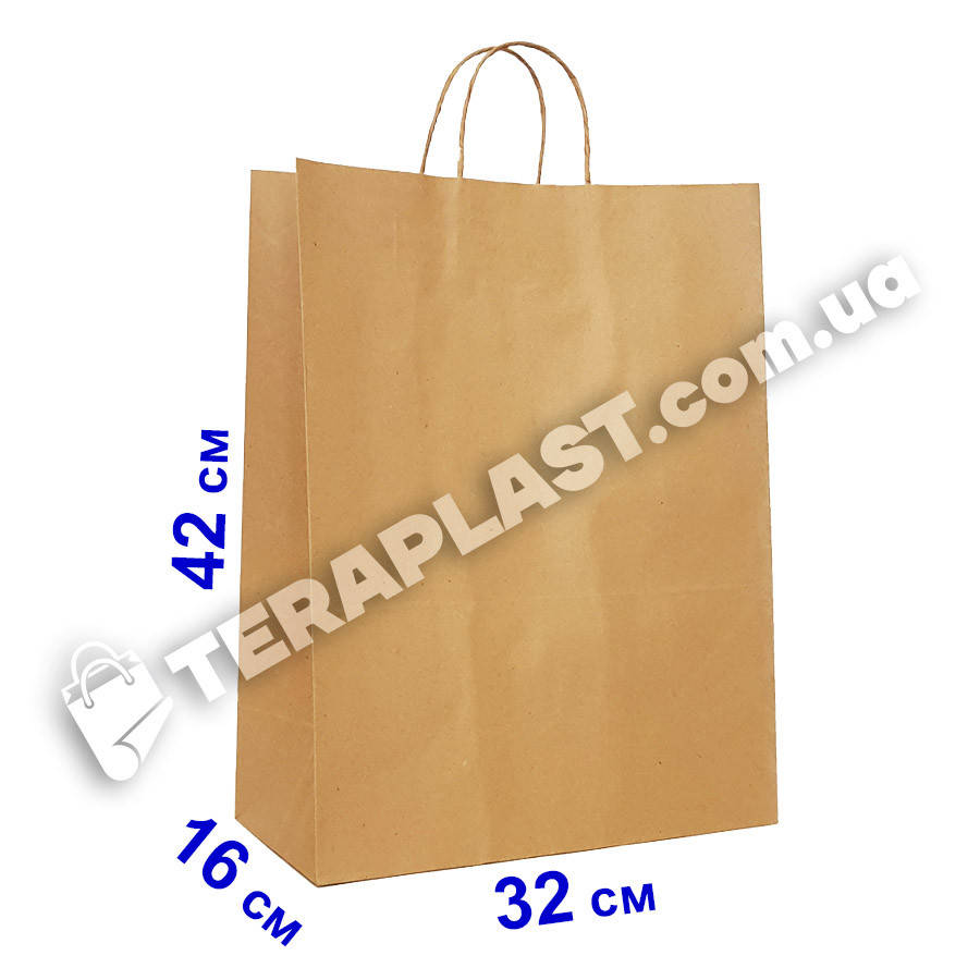 

Бумажные крафт-пакеты с ручками бурые 320х160х420 плотные 100 г/м2