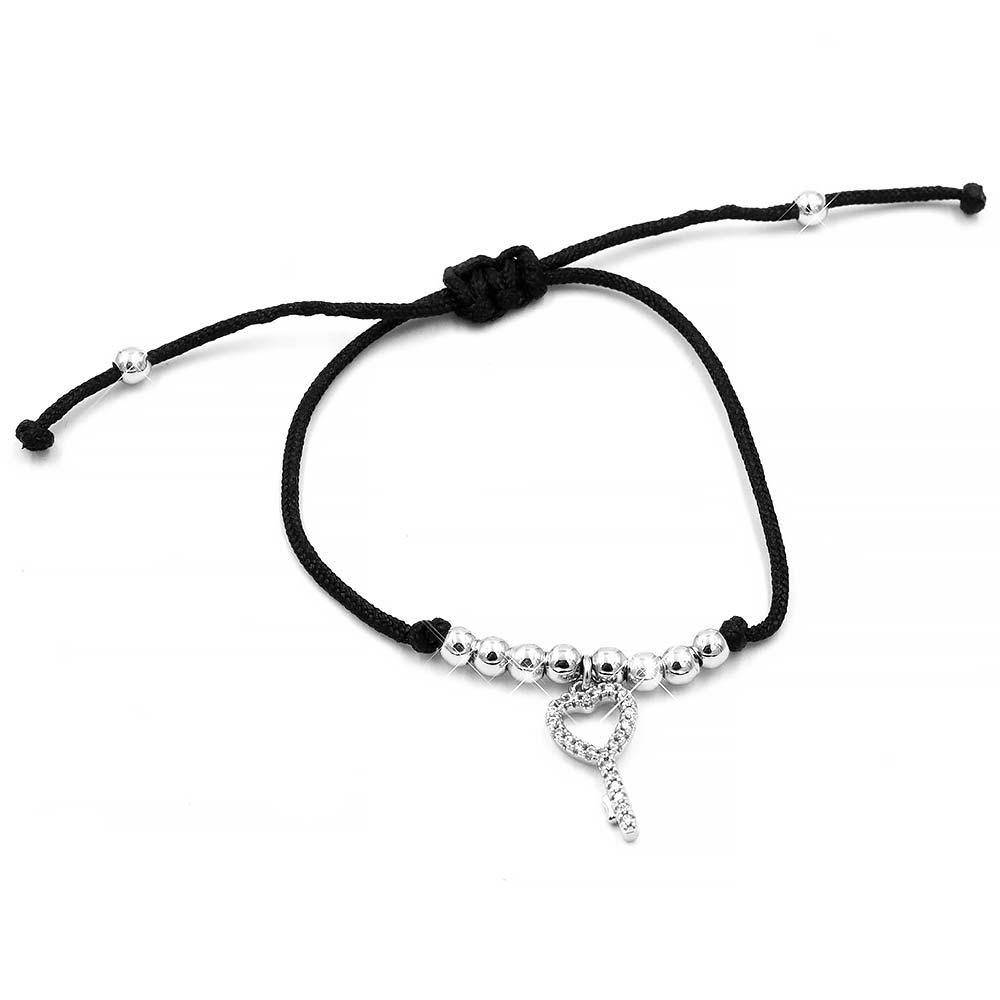 

Браслет черная нить родий