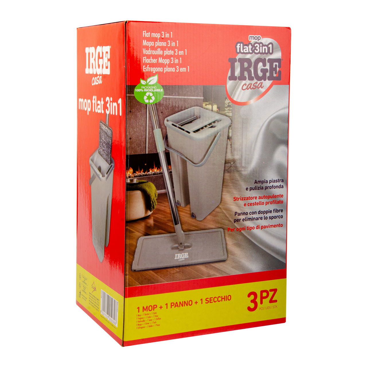 

Плоска швабра IRGE + ведро для самоочистки + насадка на швабру 3в1, Белый