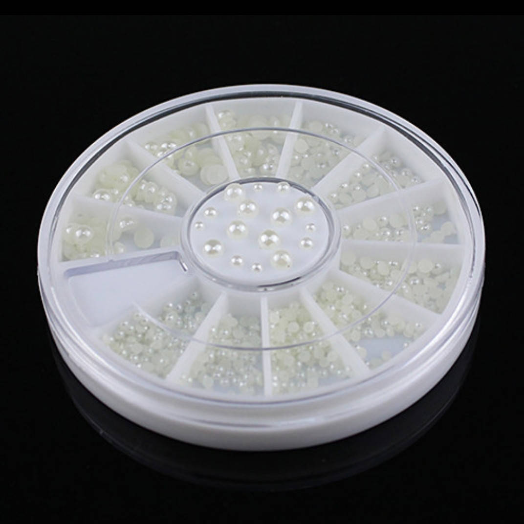 

Декор для ногтей в контейнере "Карусель" белый полужемчуг, разный размер