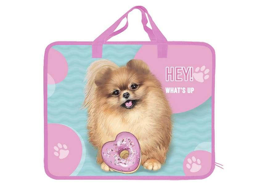 

Папка-портфель А4 пластикова з текстильними ручками Kidis What's up puppy