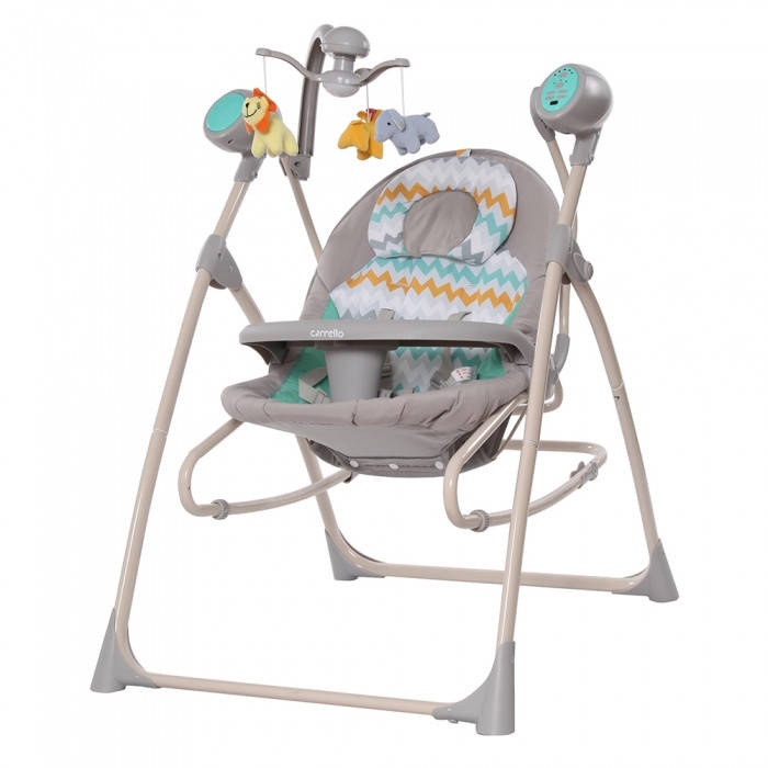 

Электронные качели шезлонг для младенцев 3 в 1 CARRELLO Nanny Grey Wave с каруселью и музыкой и пультом