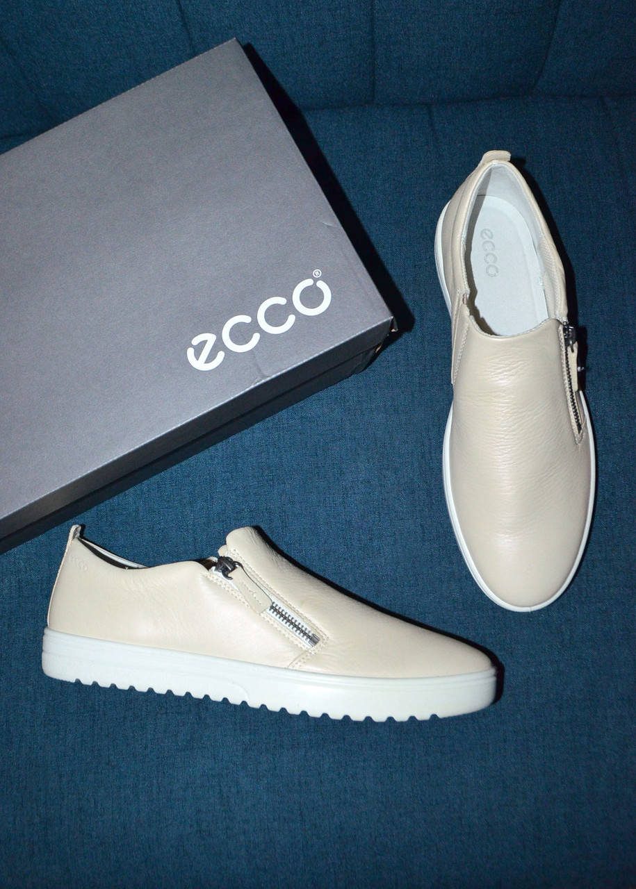 

Пудровые кожаные слипоны мокасины женские ECCO Fara 42 размер