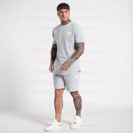 

Мужской летний спортивный костюм Адидас ADIDAS Мужская серая футболка и шорты, Серый