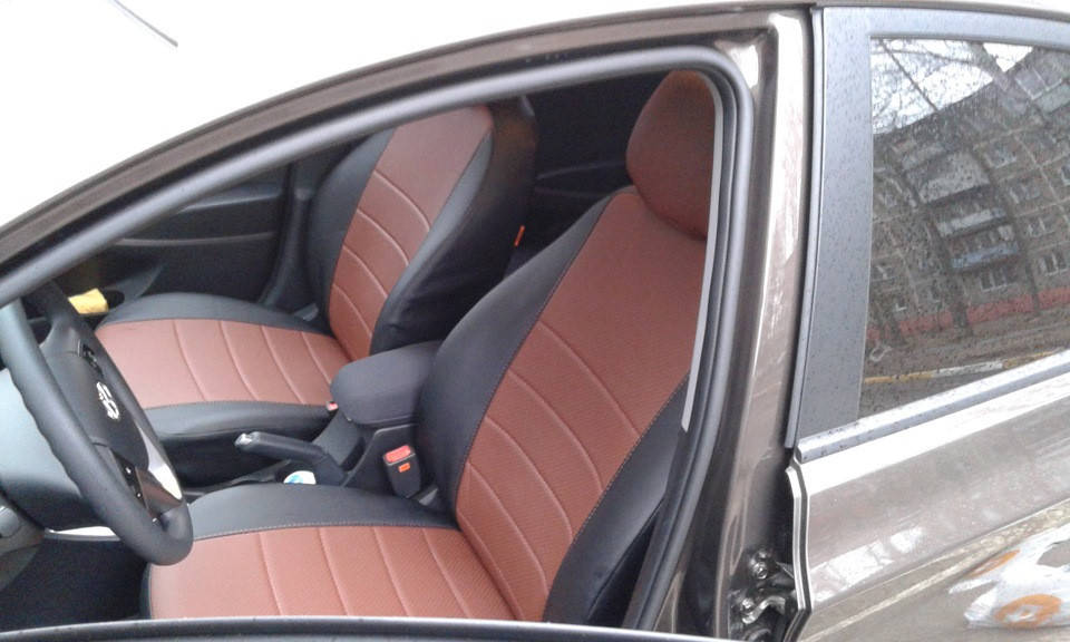 

Чехлы на сиденья Хендай Матрикс (Hyundai Matrix) (универсальные, кожзам, с отдельным подголовником) Черно-коричневый