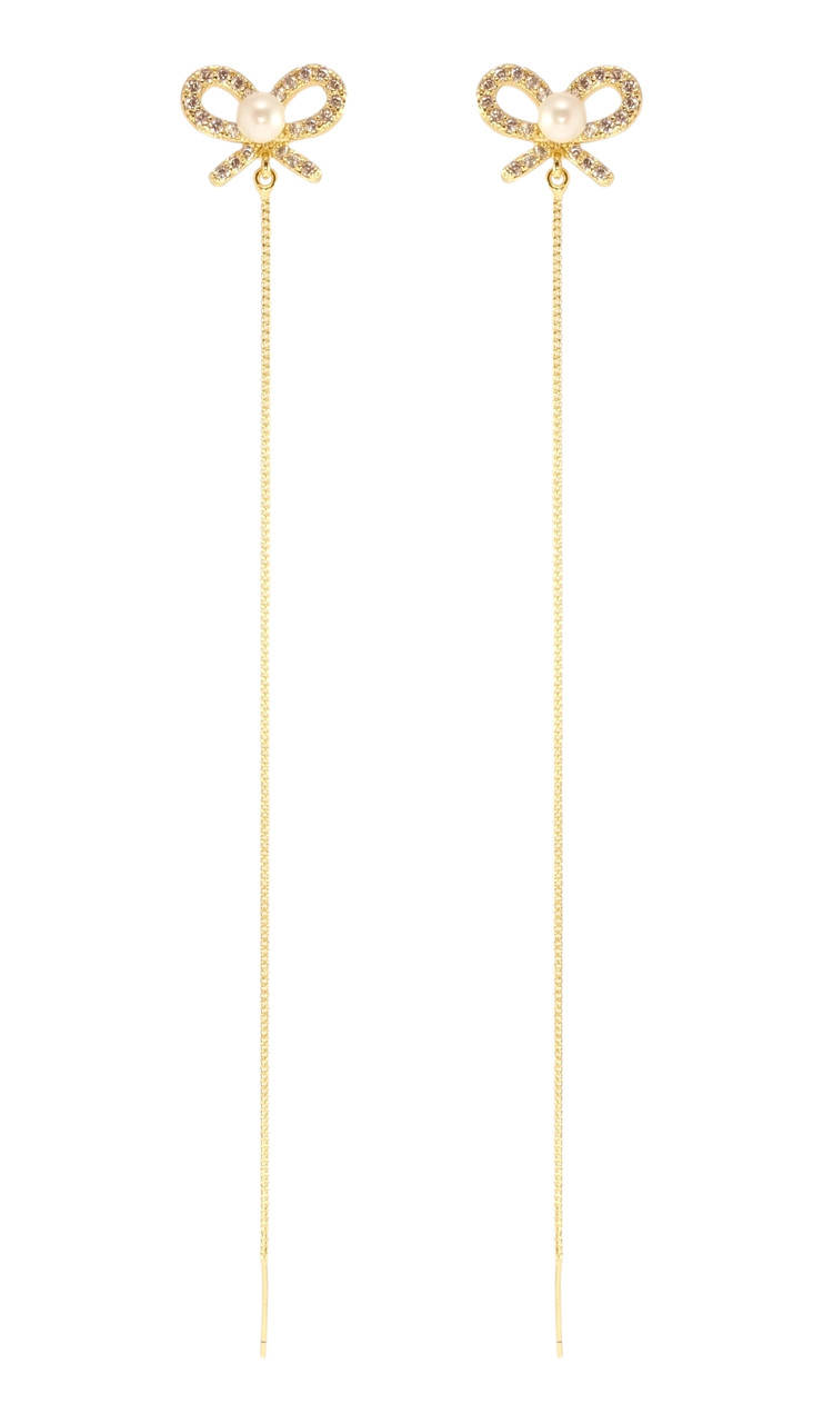 

Серьги Xuping QQMM Позолота 14K игла серебро 925 подвески на гвоздиках "Бантики с подвесками цепочками"