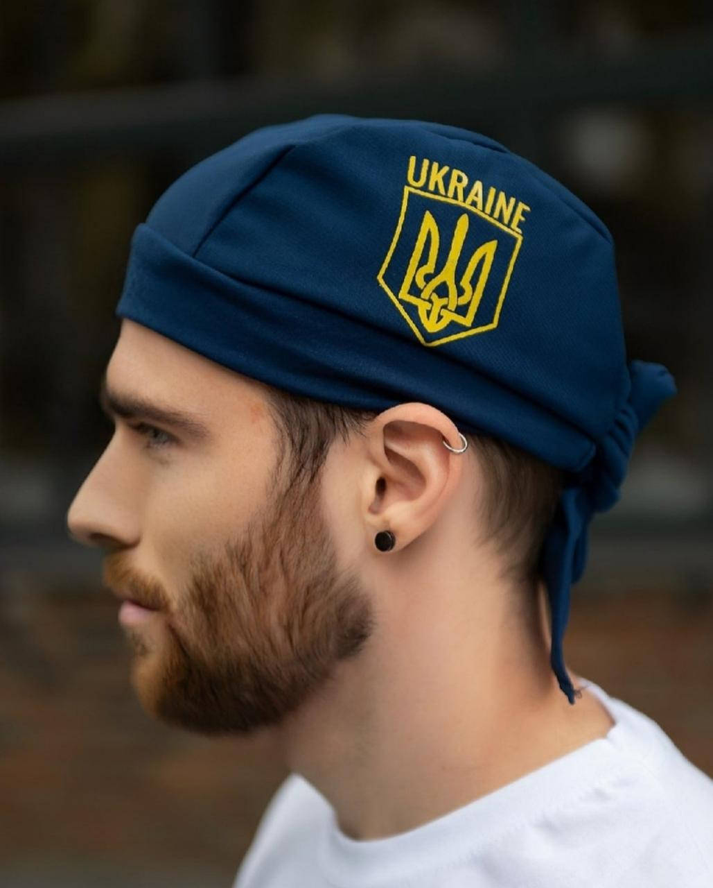 

Бандана синего цвета с гербом Украины ткань трикотаж на завязках универсальный размер, Хаки