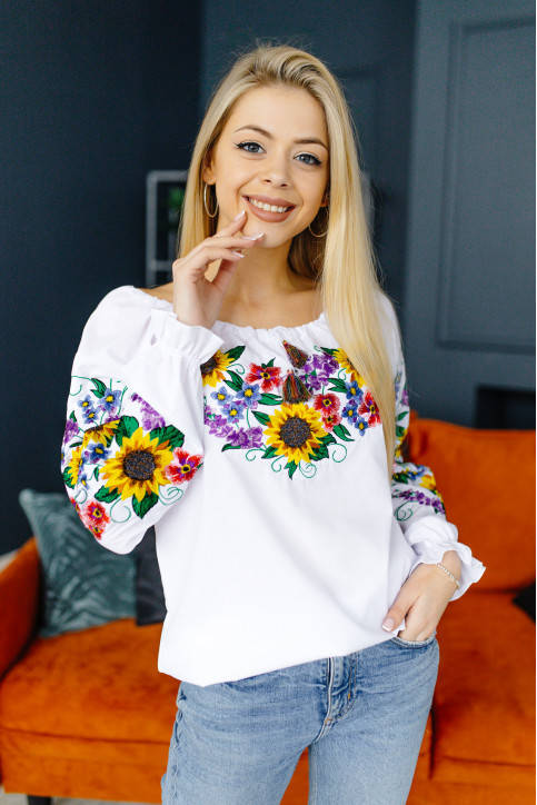 

Жіноча вишиванка з соняшниками "Семечки проросли" XS, XL, Белый