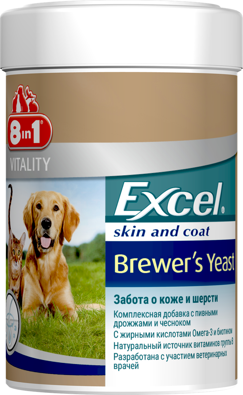 

Витамины Excel Brewers Yeast Бреверс Пивные дрожжи для собак и котов, 140 вкусных таблеток, 8in1