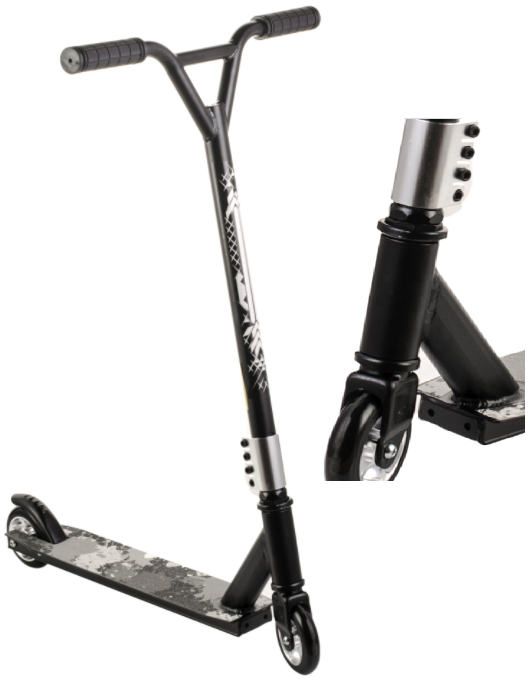 

Трюковый двухколесный самокат с Y-образным рулем 82 см и полиуретановыми колесами 10 см Серый 300А