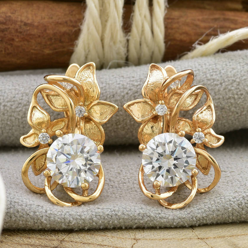 

Серьги 26510 размер 20х10 мм белые фианиты вес 5.2 г позолота 18К