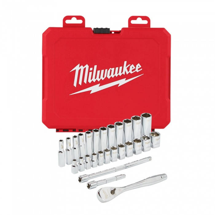 

Набор метрических головок с трещоткой 1/4" Milwaukee 28 предметов 4932464943