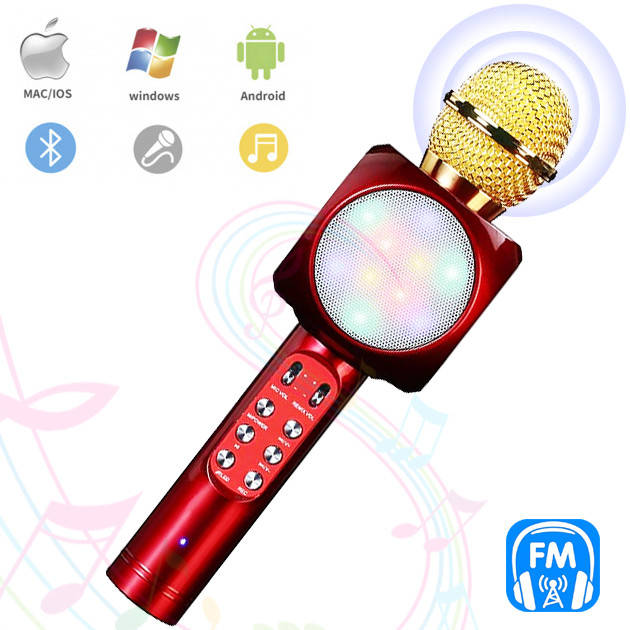 

Bluetooth микрофон караоке Беспроводной Wster WS-1816 с динамиком детский красный MND