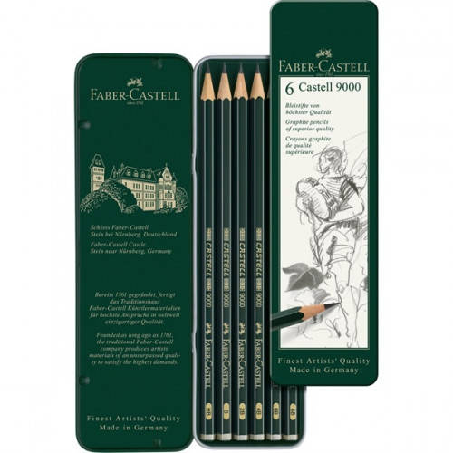 

Набор графитных карандашей Faber Castell 9000 6ШТ Н-8В В МЕТАЛЛ.КОРОБКЕ (119063)