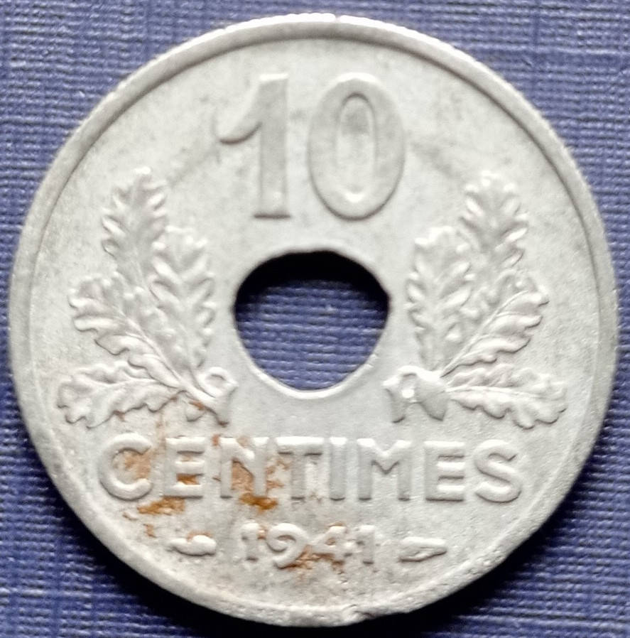 

Монета 10 сантимов Франция 1941 цинк Виши нового образца
