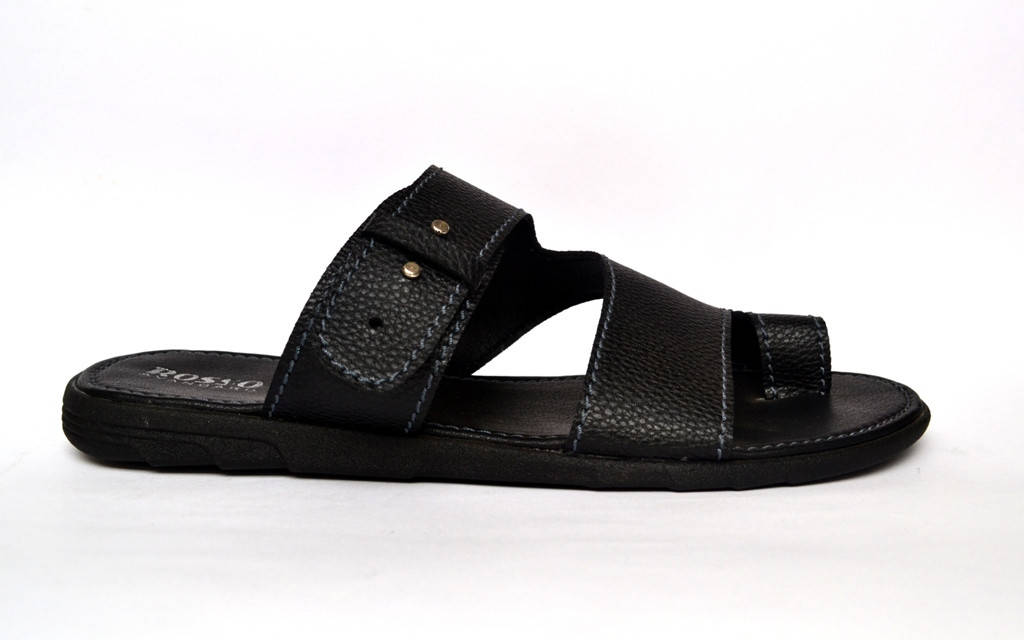 

Шлепанцы мужские кожаные черные с ремешком обувь больших размеров Rosso Avangard Slippers Black Flotar BS, Черный