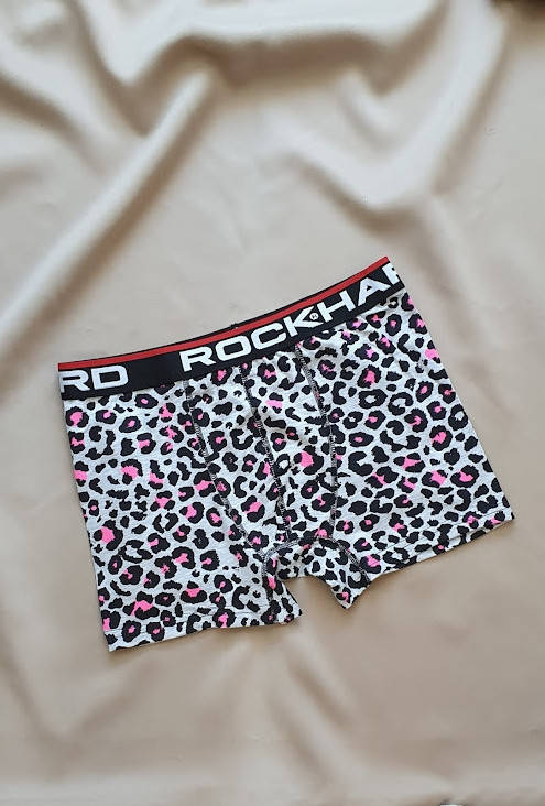 

Мужские трусы боксеры шорты RockHard хлопковые практичные яркие с принтом леопард, Белый