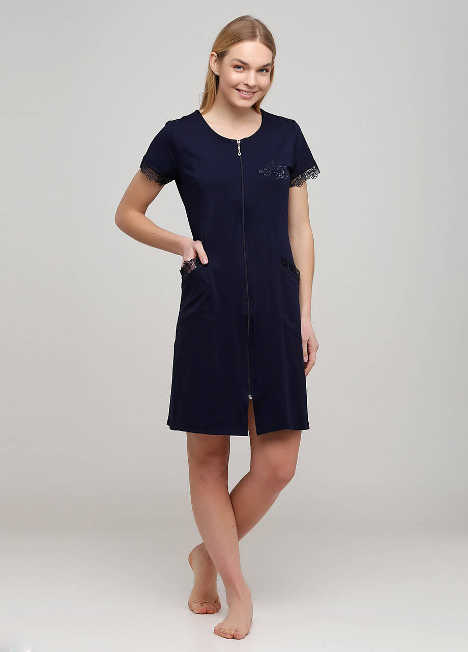 

Халат ROMEO LIFE однотонний темно-синій домашній трикотаж, бавовна L, Темно-синий