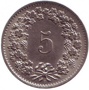 

Монета 5 раппенов. 1964,69,71,76 год, Швейцария.