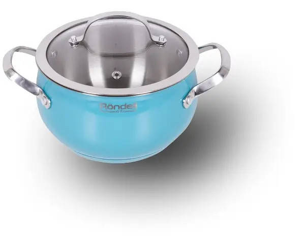 

Кастрюля Rondell Turquoise 2.8л, из эмалированной стали с крышкой 20 см, RDS-717, Бирюзовый