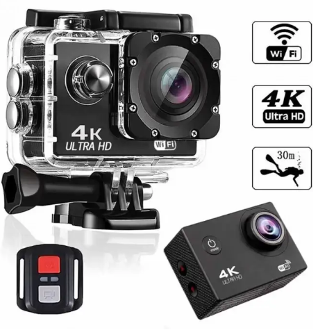 

Экшн камера, 4K с пультом Wi-Fi Full HD с аквабоксом Black, Камера спортивная, Черный
