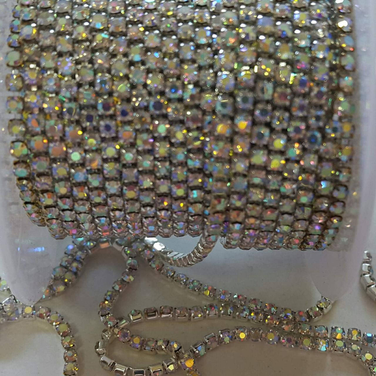 

Ss6 стразовая цепь серебро/ crystal_АВ 1м