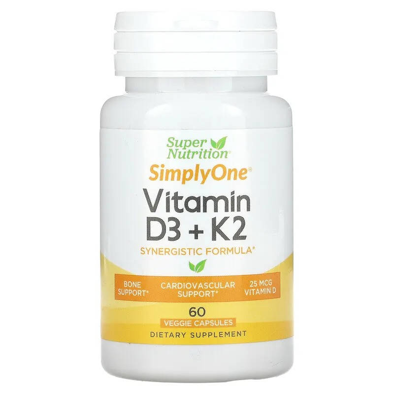 

Super Nutrition, витамины D3 и К2, 60 растительных капсул