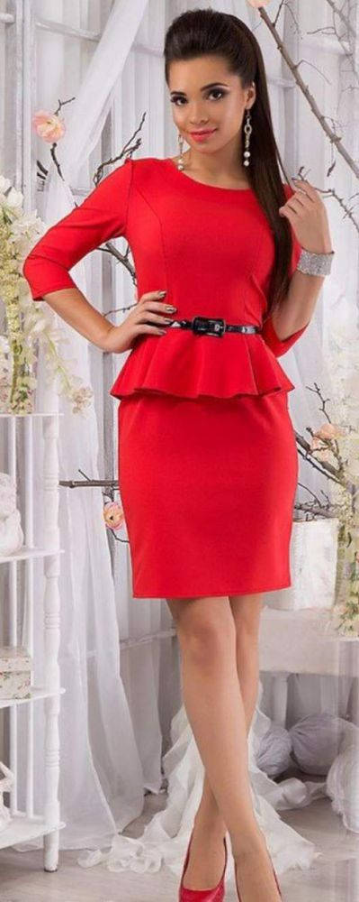 

Платье женское мини с рукавом и баской