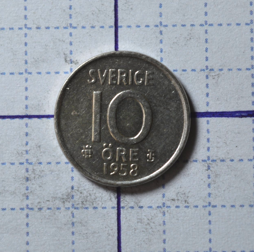 

Швеция 10 эре 1958год (серебро)