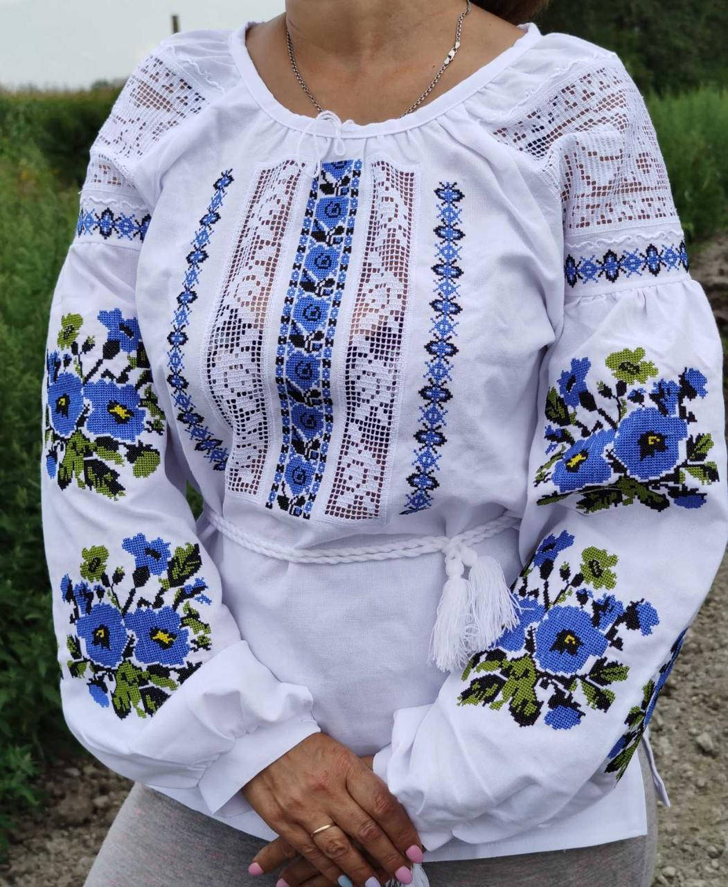 

Вышиванка женская на домотканом полотне с кружевом 42-56 р-ри, Белый