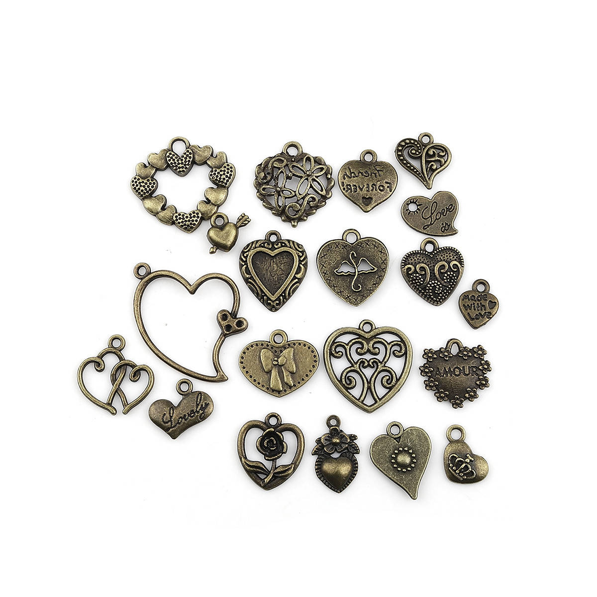

Подвески " Сердца ", Смешанный набор: 20 шт., Античная бронза, 3.6 см x 2.6 cм - 1.1 см x 1 см