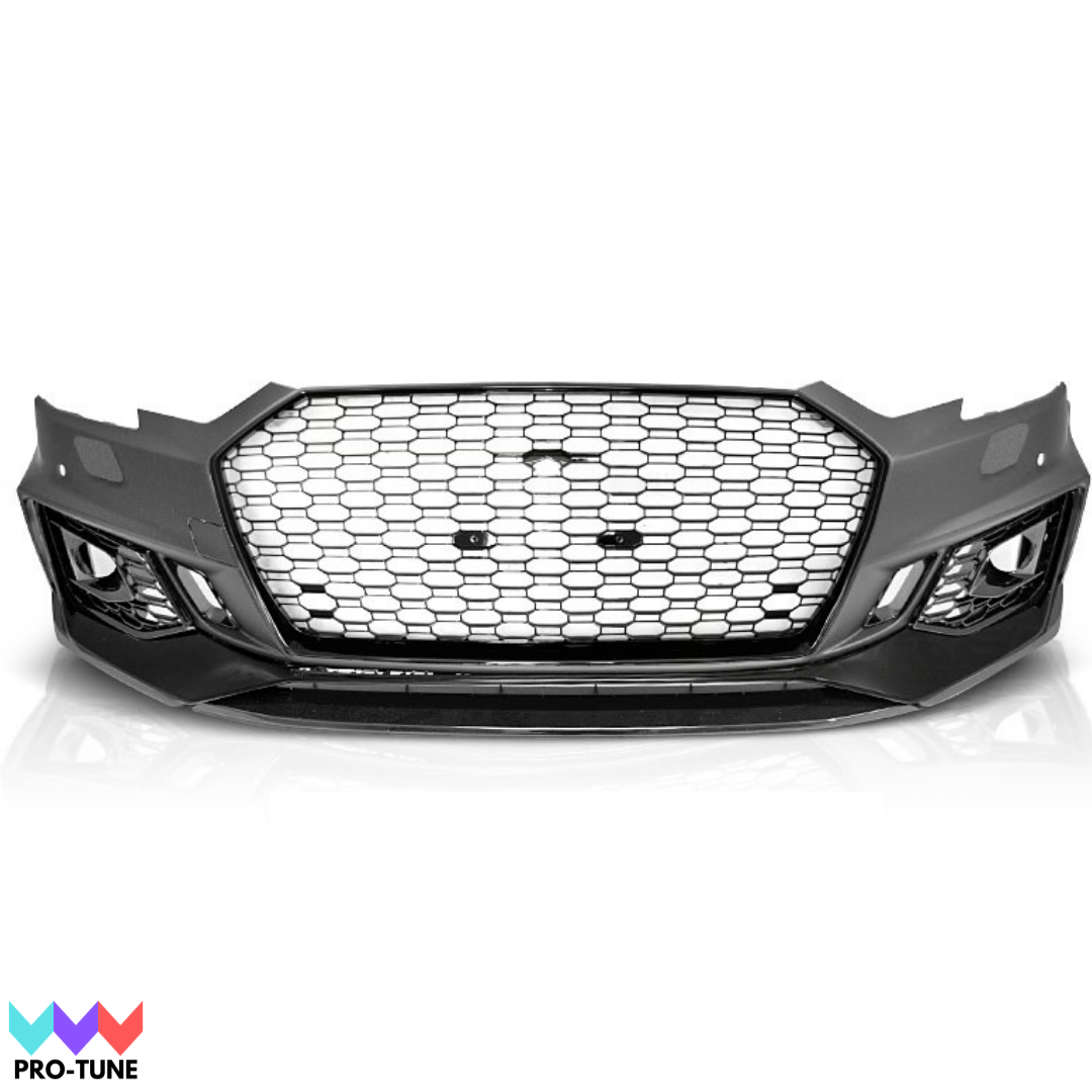 

Бампер передний AUDI A4 B9 17-19 RS4 Design (черный глянец решетка)