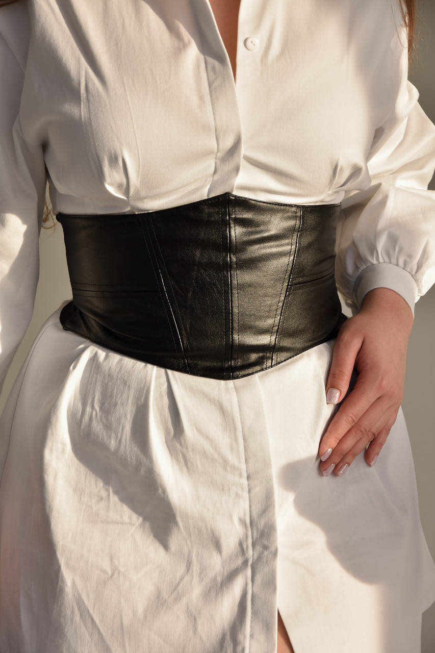 

Новый женский чёрный кожаный пояс корсет подгрудный, Черный