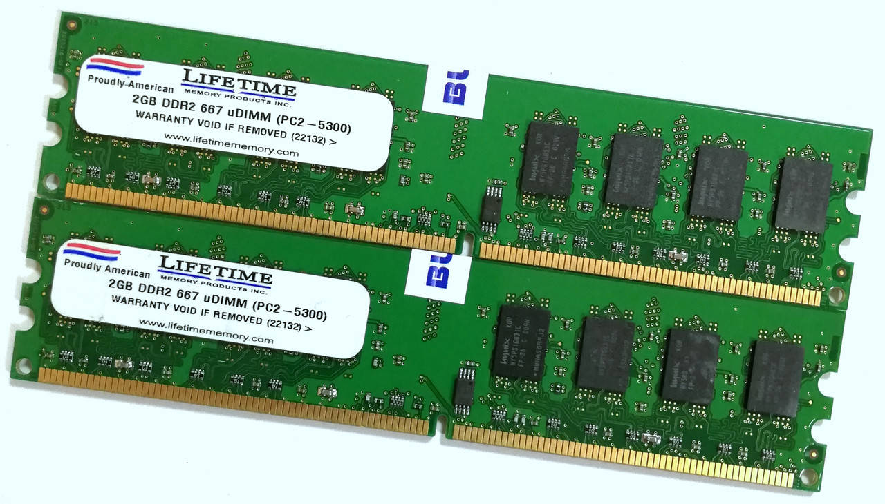 

Пара оперативной памяти LifeTime DDR2 4Gb (2Gb+2Gb) 667MHz PC2 5300U CL5 Б/У