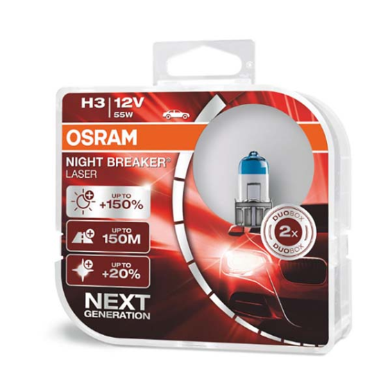 

Автомобильные галогенные лампы головного света Osram H3 Night Breaker Laser +150%