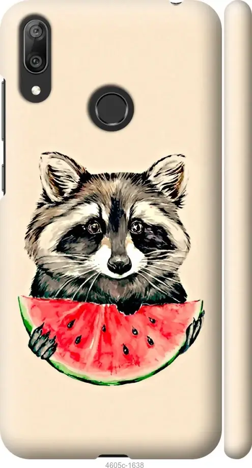 

Чехол для Huawei Y7 2019 с картинкой / для хуавей у7 2019 с принтом Енотик с арбузом, Серый