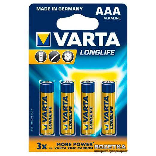 

Батарейка VARTA LONGLIFE R-3 ААА Блистер (алкалайн) 4шт / ок 40шт. / Уп