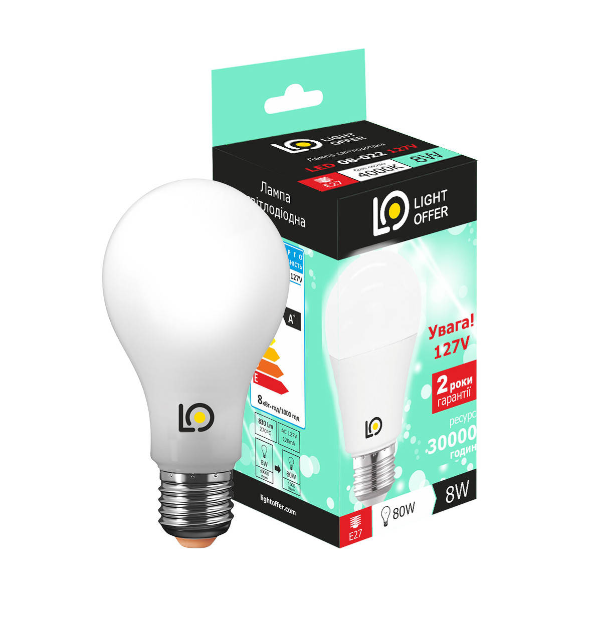 

Светодиодная лампа LED AC 127V A60 8W E27 4000K 830 Lm ( LЕD - 08 - 022 127V)