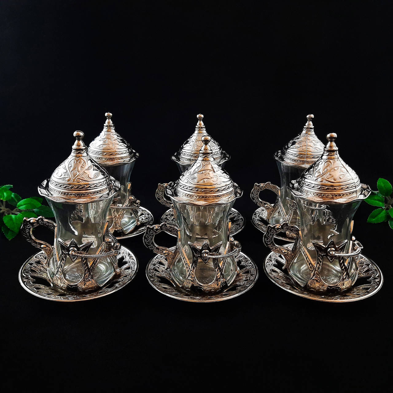 

Турецкий сервиз Армуды Чай/кофе. 6 стаканов Светлое Серебро, Белый