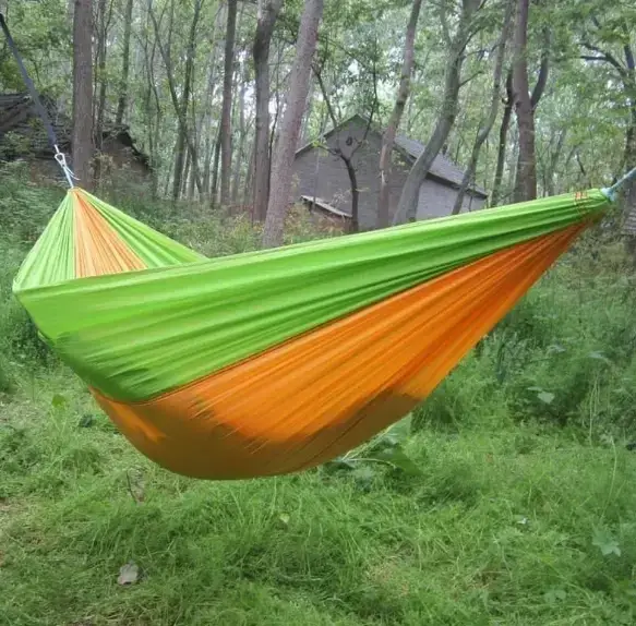 

Туристический спортивный гамак с карабинами 280х140 см Зелено-Желтый / Спортивный гамак