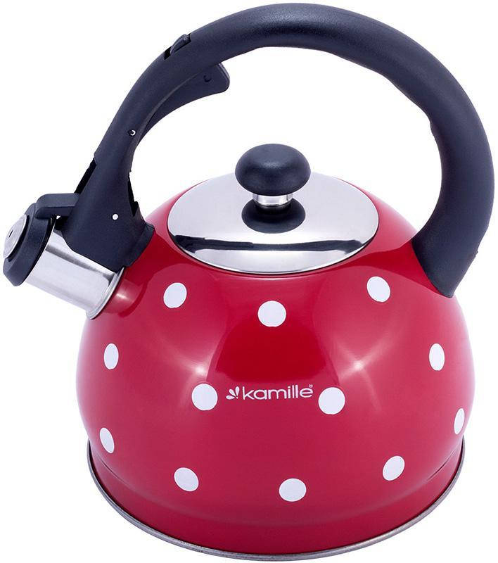 

Чайник Kamille Polka Dot Kettle 2л из нержавеющей стали со свистком, в горошек, красный