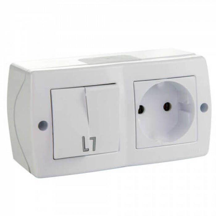 

Выключатель двухклавишный + розетка без заземления Mono Electric OCTANS белый