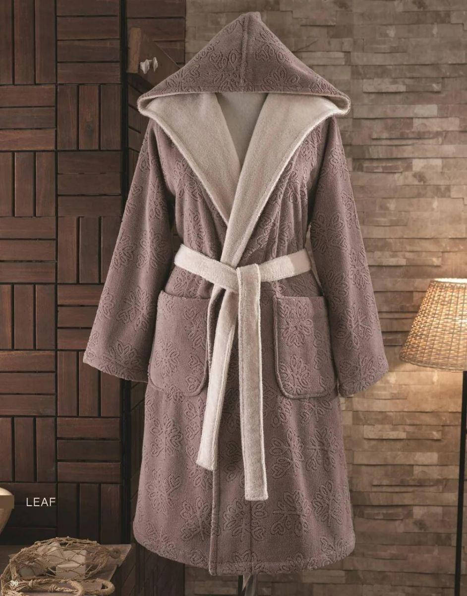 

Женский махровый халат с капюшоном Soft Cotton Leaf кофе-беж M, Коричневый