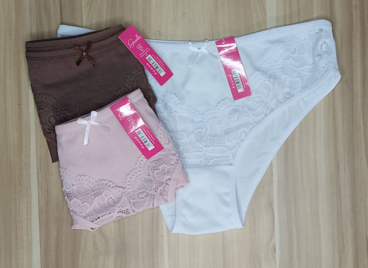 

Трусы женские."Briefs for sleeping with lace inserts on the stomach" Комплект 3 шт. Один размер. 3XL -32 см полуобхват по резинке;, Разные цвета