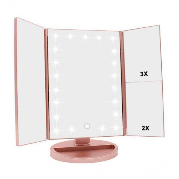 

Тройное зеркало для макияжа LED Mirror с подсветкой Розовое, Розовый