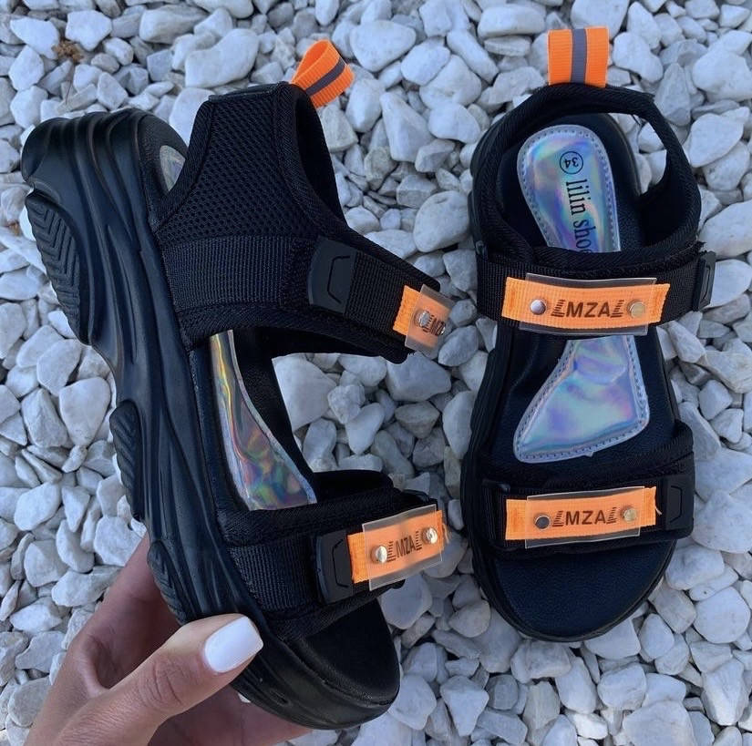 

Босоножки для девочки чёрные стильные 36, 23.5, Черный