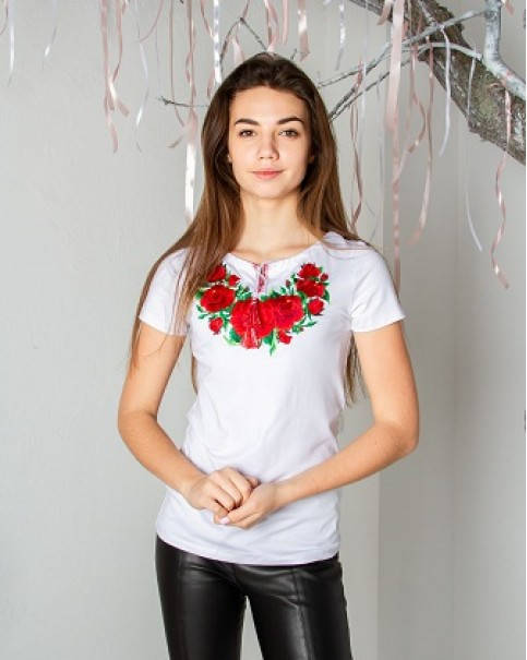 

Белая Футболка вышиванка женская XL Gloria, Белый
