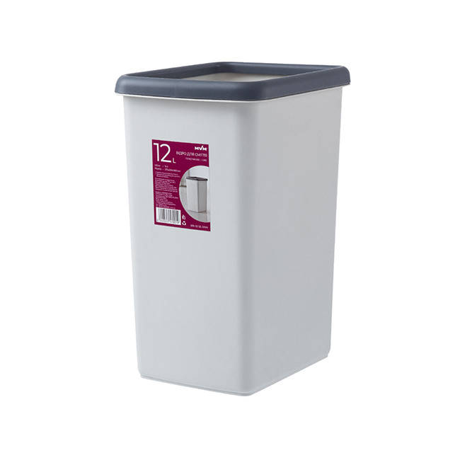 

Ведро для мусора 12 л прямоугольное пластиковое серое MVM BIN-02 12L GRAY, Серый
