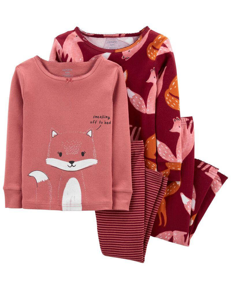 

Набор трикотажных пижам Carters 2 шт. бордовый с лисичками