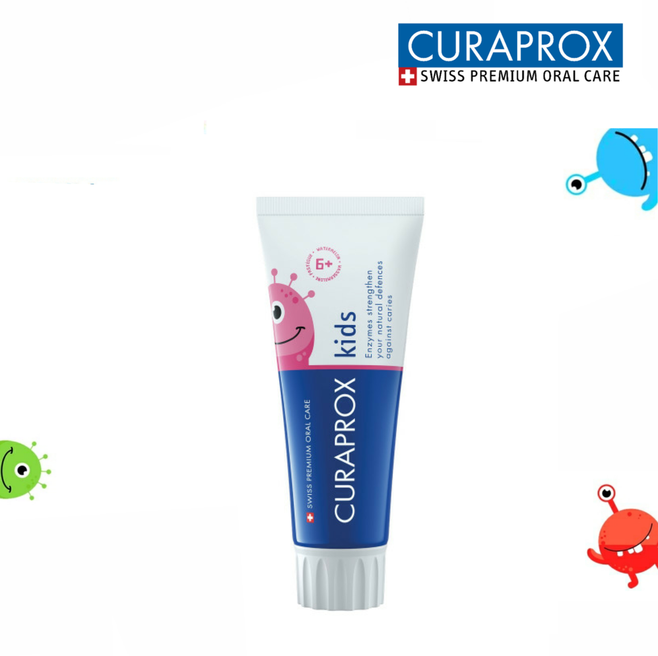 

Детская зубная паста Curaprox Kids с фтором 1450 ppm (от 6 лет), вкус арбуза, 60 мл